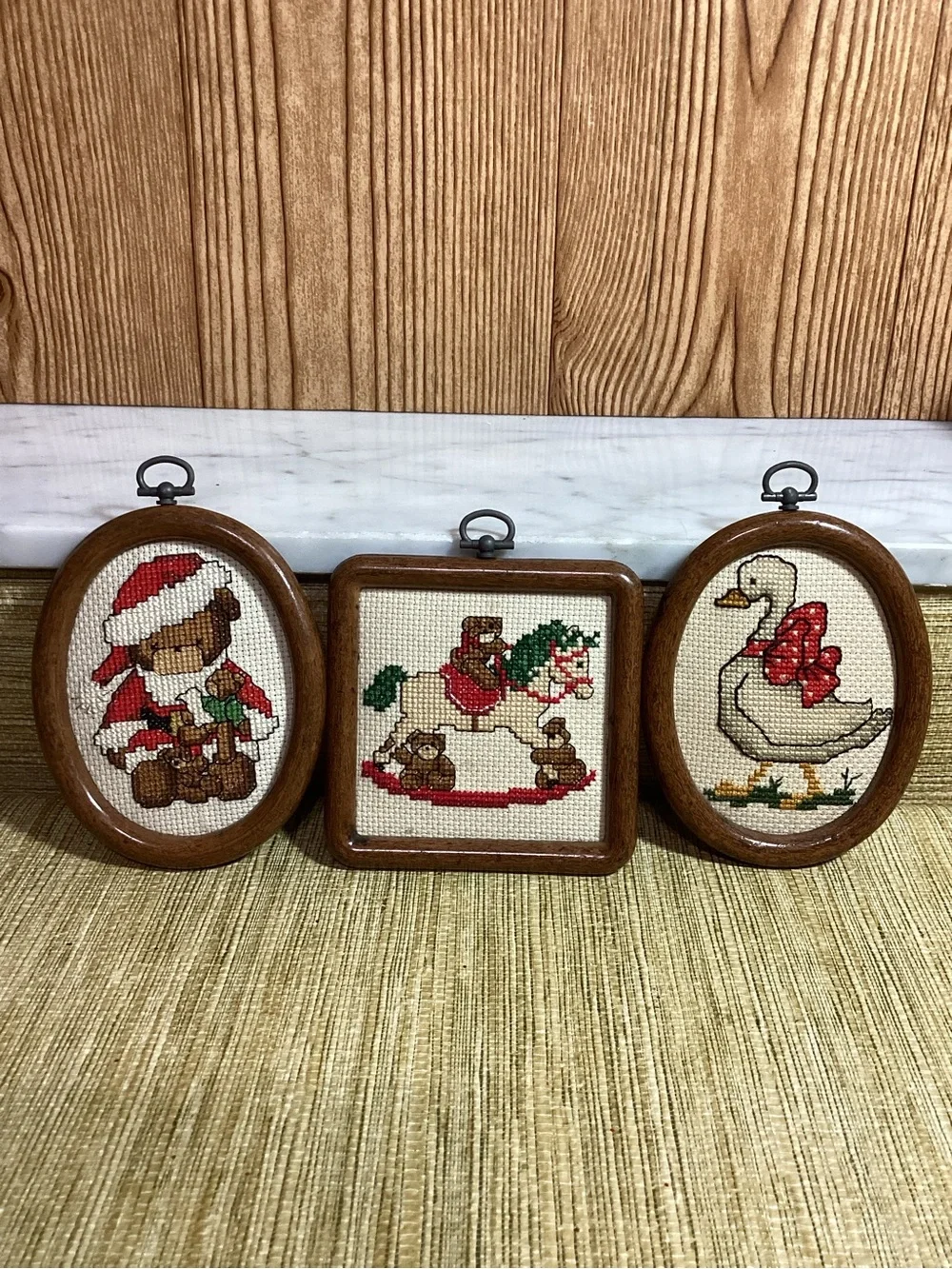 Vintage Christmas Needlepoint Ornaments set of 3